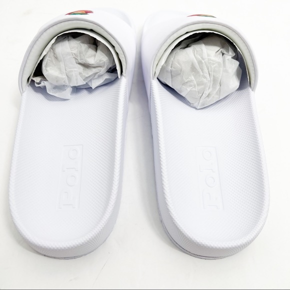 POLO Ralph Lauren CAYSON BEACH BEAR POOL SLIDES WHITE - Picture 9 of 16